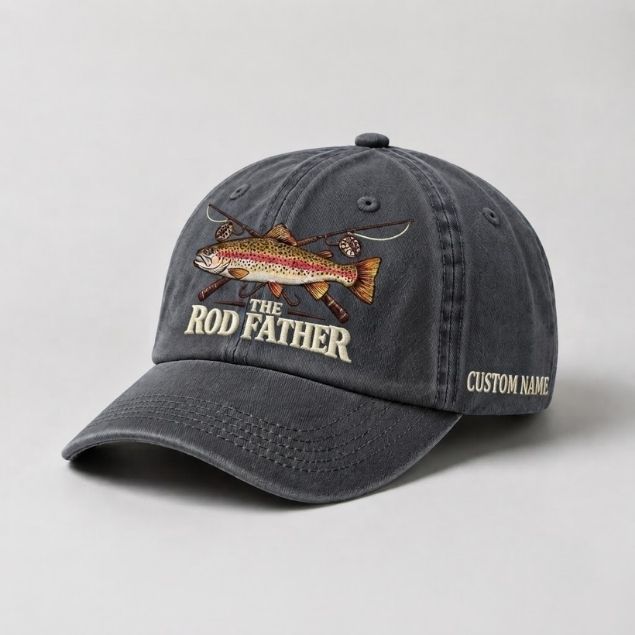 The Rod Father Hat Custom Name Rainbow Trout Embroidered Hat
