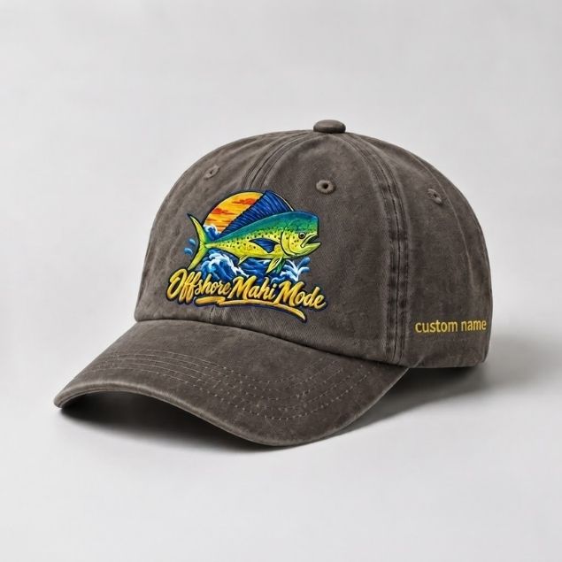 Offshore Mahi Mode Custom Name Embroidered Hat, Saltwater Fisherman Gift