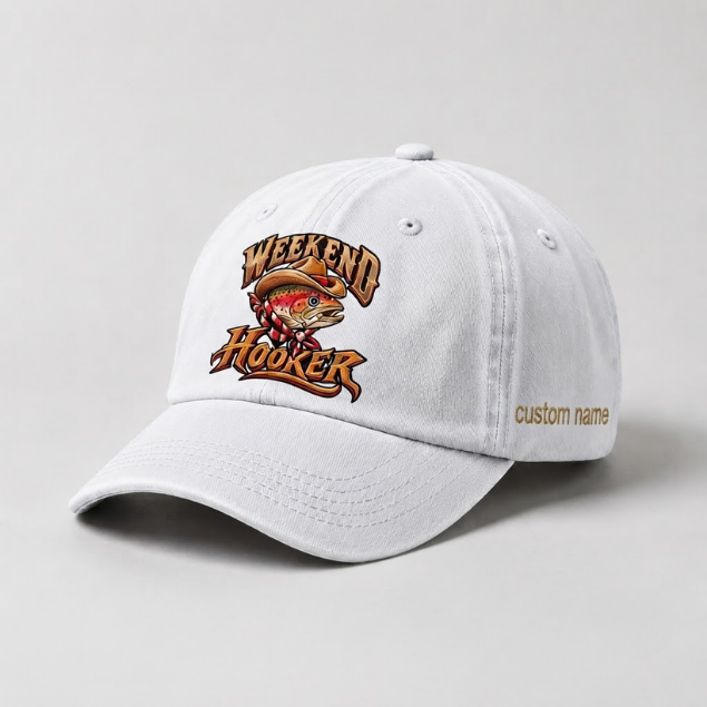 Weekend Hooker Rainbow Trout Embroidered Hat Custom Name Fishing Gift