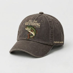 Jesus Said Go Fishing Luke 5:4 Custom Name Embroidered Hat, Personalized Christian Fishing Bass Design Cap with Vintage Fish Stitch Artwork - 5