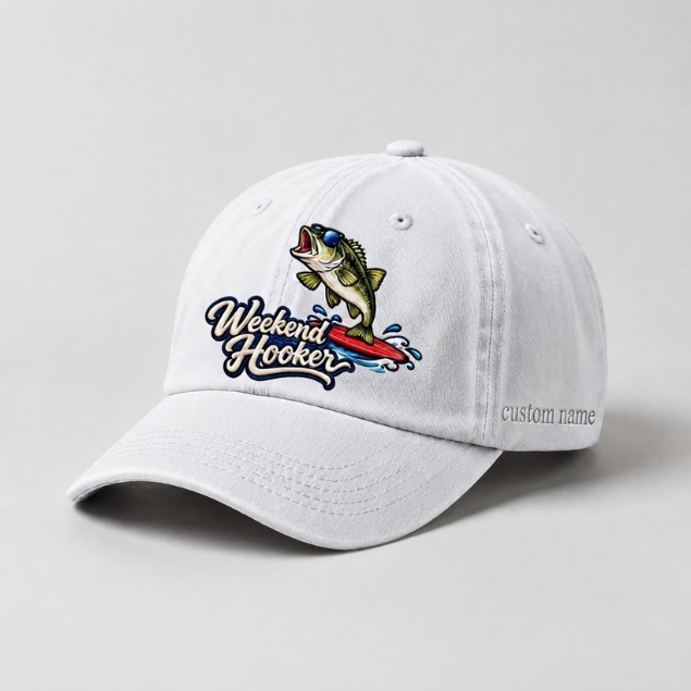 Weekend Hooker Custom Largemouth Bass Embroidered Hat, Surfing Bass Fishing Cap