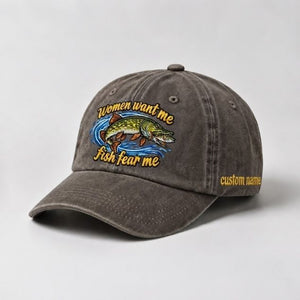 Women Want Me Fish Fear Me Northern Pike Custom Name Embroidered  Fishing Cap, Funny Pike Fisherman Gift - 5