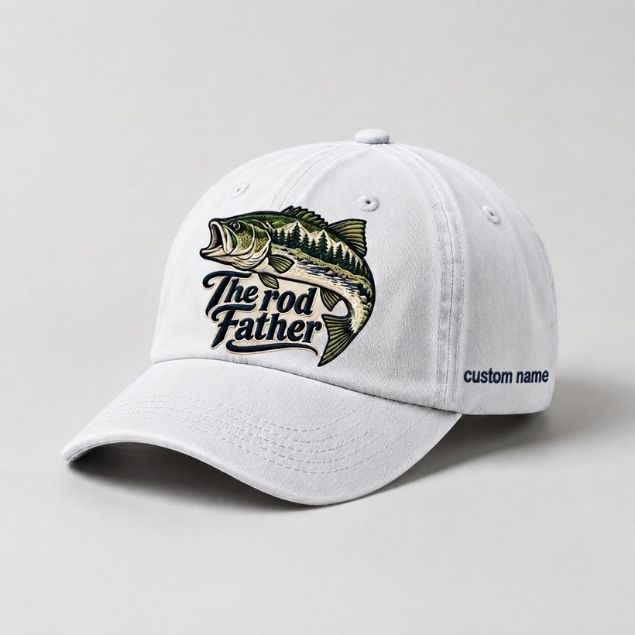 The Rod Father Hat Custom Name Largemouth Bass Embroidered Fishing Hat