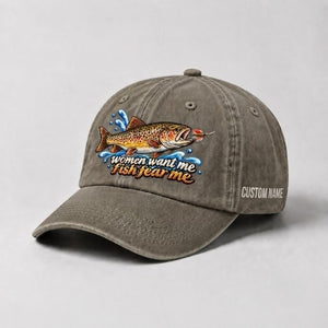 Women Want Me Fish Fear Me Brown Trout Custom Name Embroidered Fishing Cap, Funny Trout Angler Gift - 6