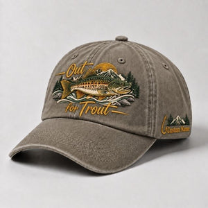 Vintage Trout Fishing Embroidered Hat Design, Custom Fisherman Cap Artwork - 6