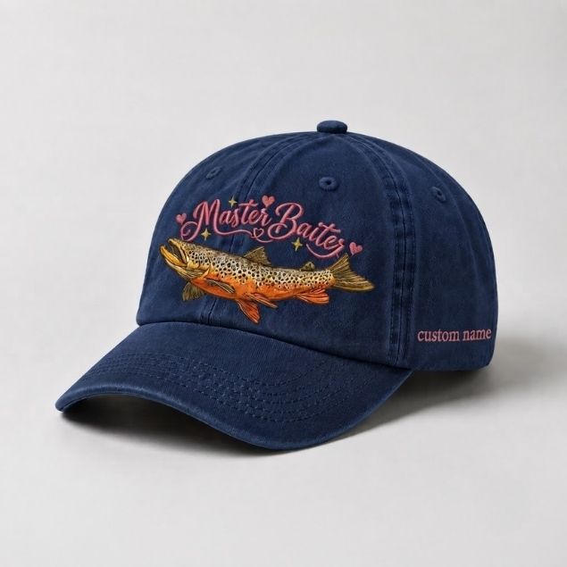 Master Baiter Hat Brown Trout Embroidered Custom Name Fishing Cap For Women