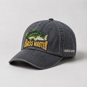 Master Baiter Bass Fishing Hat, Largemouth Bass Embroidered Cap with Custom Name - 1