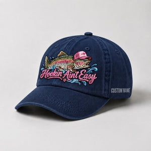 Hookin Ain’t Easy Rainbow Trout Custom Name Embroidered Hat for Women - 3