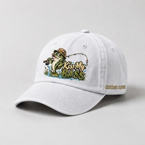Kiss My Bass Custom Name Embroidered Hat, Largemouth Bass Fishing Hat, Angler Gift - 4