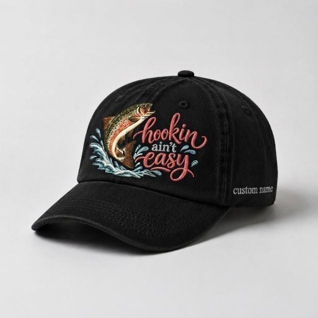 Hookin Ain't Easy Custom Name Trout Fishing Embroidered Hat for Women