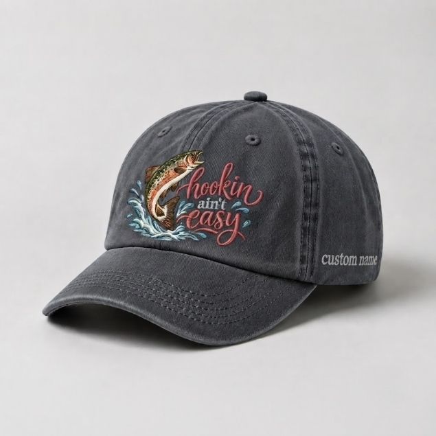 Hookin Ain't Easy Custom Name Trout Fishing Embroidered Hat for Women