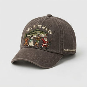 Reel In The Season Custom Name Embroidered Hat, Personalized Christmas Fishing Cap with Bass Fish - 5