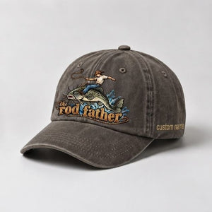 The Rod Father Bass Fishing, Custom Name Embroidered Hat, Funny Fisherman Hat - 5