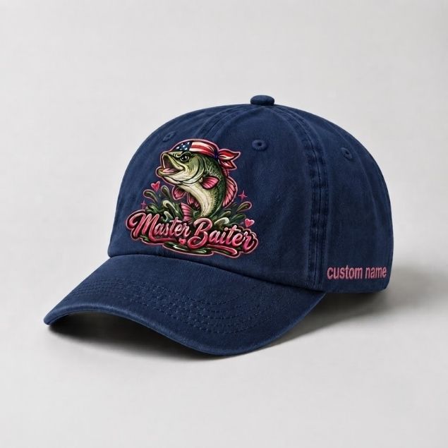 Master Baiter Hat Custom Name Largemouth Bass Fishing Embroidered Hat For Woman