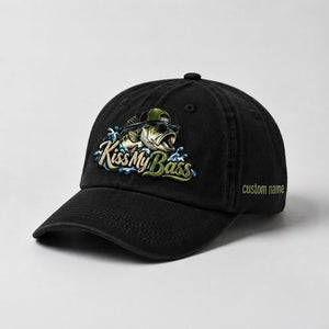 Kiss My Bass Custom Name Embroidered Hat, Largemouth Bass Sunglasses Fishing Hat - 2