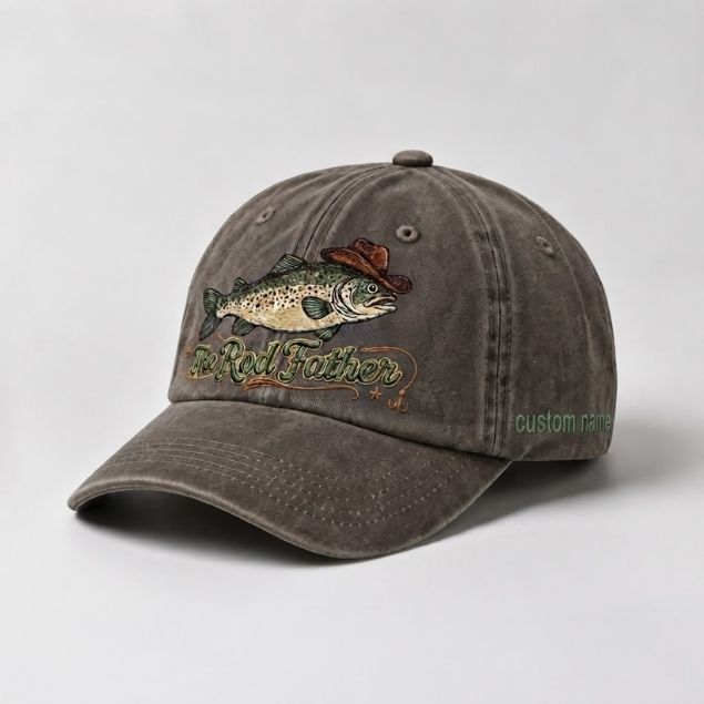 The Rod Father Hat Custom Name Trout Embroidered Hat, Trout Angler Hat Gift