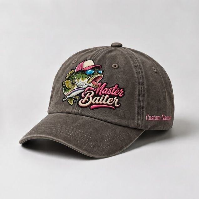 Master Baiter Custom Name Embroidered Hat Fishing, Largemouth Bass Fish Hat, Gift for Women Anglers