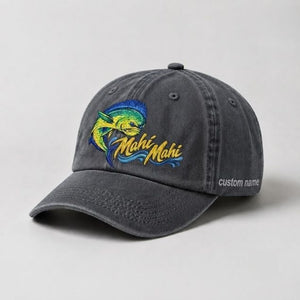Mahi Mahi Custom Name Embroidered Fishing Hat, Offshore Angler Gift - 1