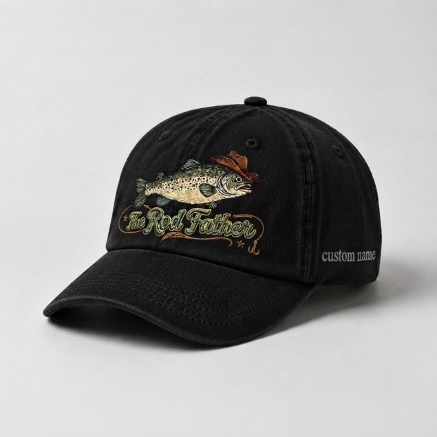 The Rod Father Hat Custom Name Trout Embroidered Hat, Trout Angler Hat Gift