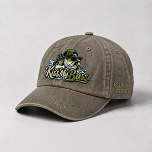 Kiss My Bass Custom Name Embroidered Hat, Largemouth Bass Sunglasses Fishing Hat - 6
