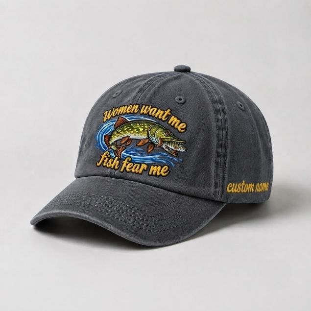 Women Want Me Fish Fear Me Northern Pike Custom Name Embroidered  Fishing Cap, Funny Pike Fisherman Gift