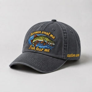 Women Want Me Fish Fear Me Northern Pike Custom Name Embroidered  Fishing Cap, Funny Pike Fisherman Gift - 1