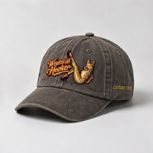Weekend Hooker Custom Name Brown Trout Hat, Funny Fishing Embroidered Cap - 5