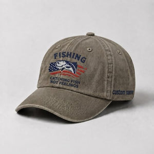 Catching Fish Not Feelings Custom Embroidered Hat, Funny USA Flag Fishing Dad Hat, Fisherman Hat Gift - 6