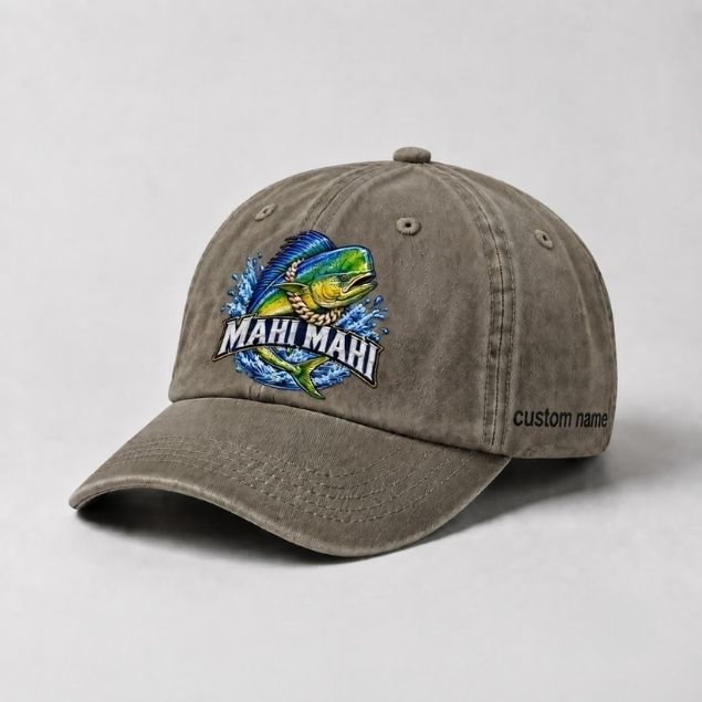 Mahi Mahi Dorado Hat Custom Name Embroidered Fishing Hat, Saltwater Fisherman Gift