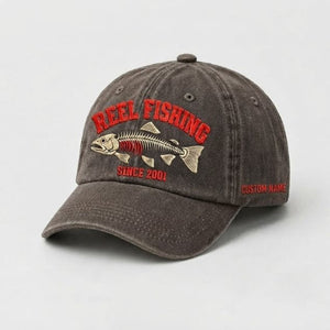 Reel Fishing Since 2001 Custom Name Embroidered Hat, Personalized Vintage Fish Skeleton Stitch Design Cap For Fishing Lovers - 5