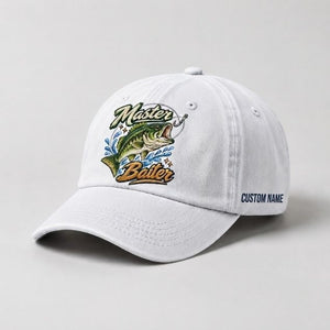 Master Baiter Bass Fishing Hat, Largemouth Bass Embroidered Cap with Custom Name - 4