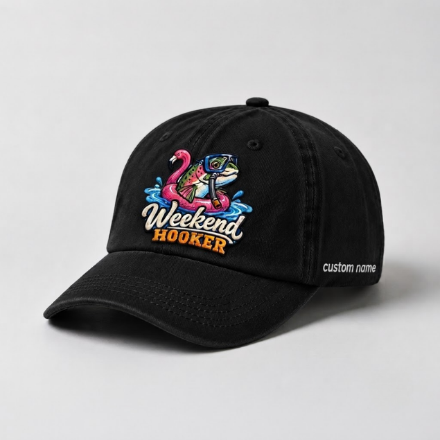 Weekend Hooker Rainbow Trout Embroidered Hat Custom Name Fishing