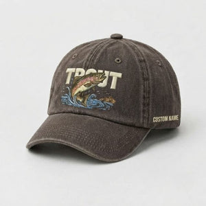 Trout Custom Name Embroidered Hat, Vintage Washed Fishing Dad Cap, Angler Fishing Lover Gift - 5