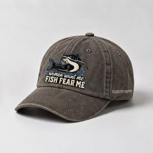 Women Want Me Fish Fear Me Catfish Hat, Custom Name Embroidered Fishing Cap - 5