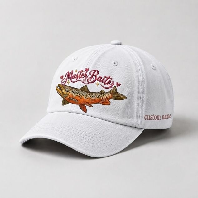 Master Baiter Hat Brown Trout Embroidered Custom Name Fishing Cap For Women