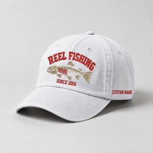 Reel Fishing Since 2001 Custom Name Embroidered Hat, Personalized Vintage Fish Skeleton Stitch Design Cap For Fishing Lovers - 4