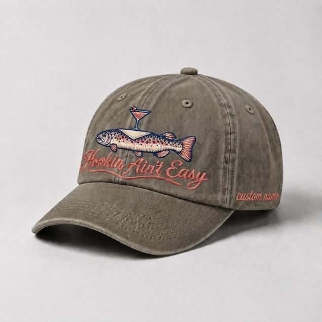 Hookin Aint Easy Custom Name Embroidered Fishing Trout Hat For Woman
