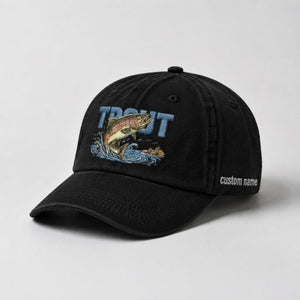 Trout Custom Name Embroidered Hat, Vintage Washed Fishing Dad Cap, Angler Fishing Lover Gift - 2