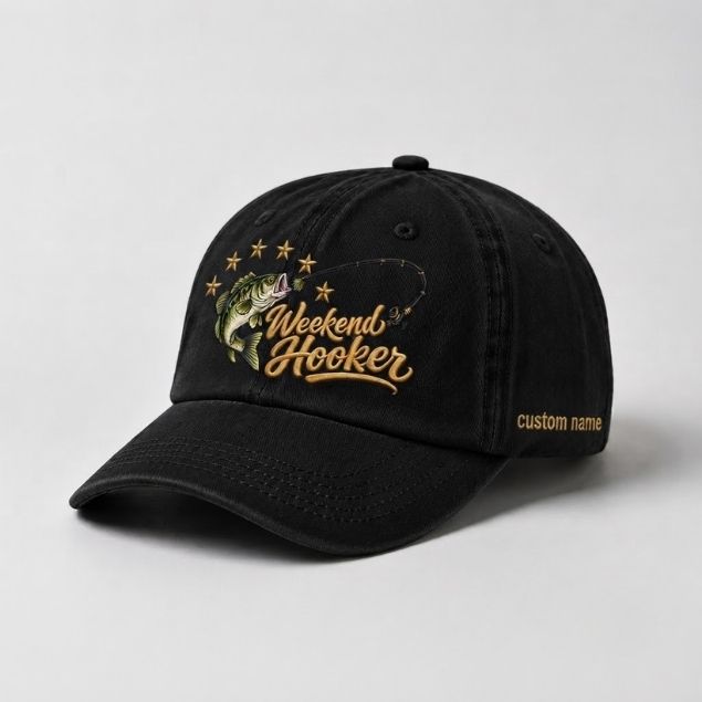 Weekend Hooker Custom Name Largemouth Bass Embroidered Hat, Funny Bass Fishing Cap