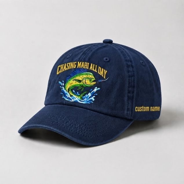 Chasing Mahi All Day Custom Name Embroidered Fishing Hat For Offshore Angler