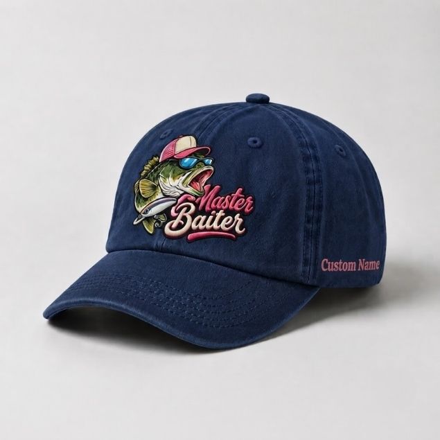 Master Baiter Custom Name Embroidered Hat Fishing, Largemouth Bass Fish Hat, Gift for Women Anglers