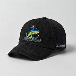 Mahi Mahi Custom Name Embroidered Fishing Hat, Dorado Fish Anchor Cap - 2