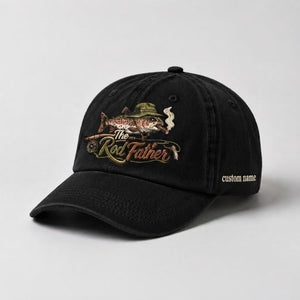 The Rod Father Fishing Custom Name Embroidered Hat, Vintage Washed Cotton Baseball Hat for Anglers - 2