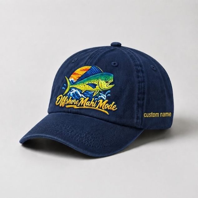 Offshore Mahi Mode Custom Name Embroidered Hat, Saltwater Fisherman Gift