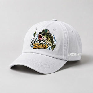 Kiss My Bass Hat Custom Name Embroidered Fishing Cap, Largemouth Bass Gift - 4