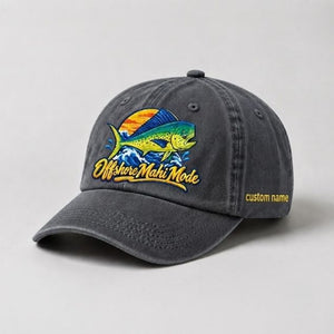 Offshore Mahi Mode Custom Name Embroidered Hat, Saltwater Fisherman Gift - 1