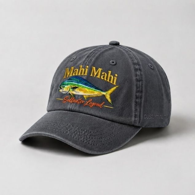 Mahi Mahi Saltwater Legend Custom Name Embroidered Hat Fishing Hat, Dorado Fish Cap