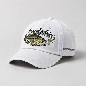 The Rod Father Largemouth Bass Embroidered Hat, Custom Name Fishing Cap, Bass Lure Fishing Hat - 4