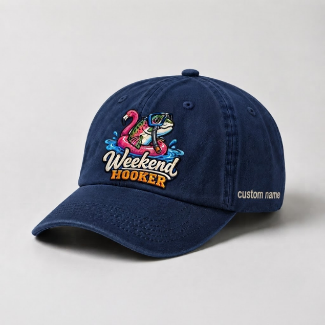 Weekend Hooker Rainbow Trout Embroidered Hat Custom Name Fishing