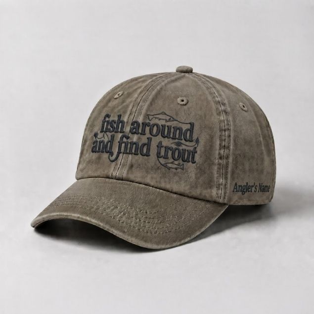 Trout Fishing Hat, Custom Name Embroidered Cap, Personalized Angler Gift